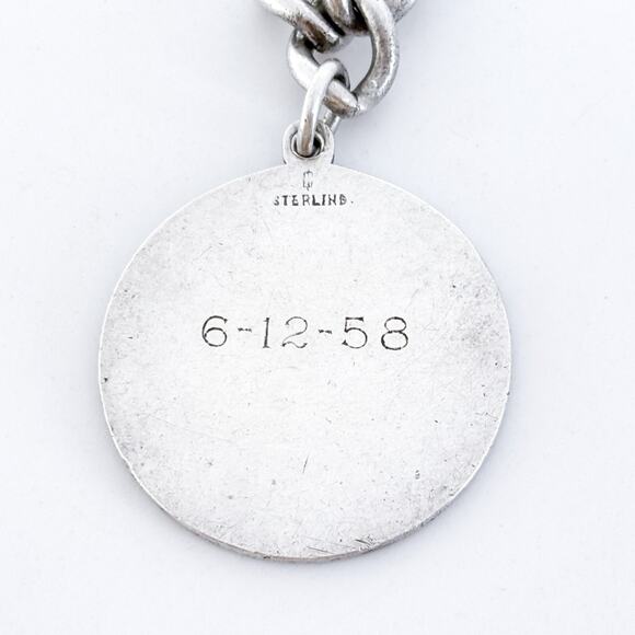 Vintage Sterling Silver 925 Blue St. Christopher Medal Charm Bracelet 7.5" - Picture 4 of 7